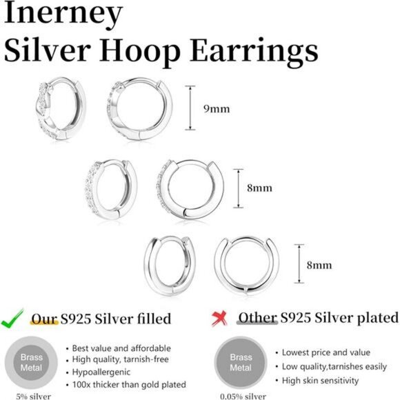 Gold Huggie Hoop Earrings Set for Women Dainty Small Sterling Silver Earrings - Picture 4 of 7